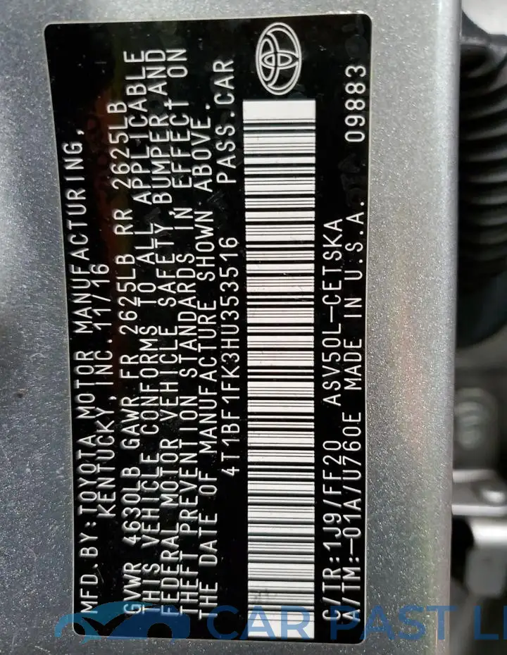 4T1BF1FK3HU353516# 12