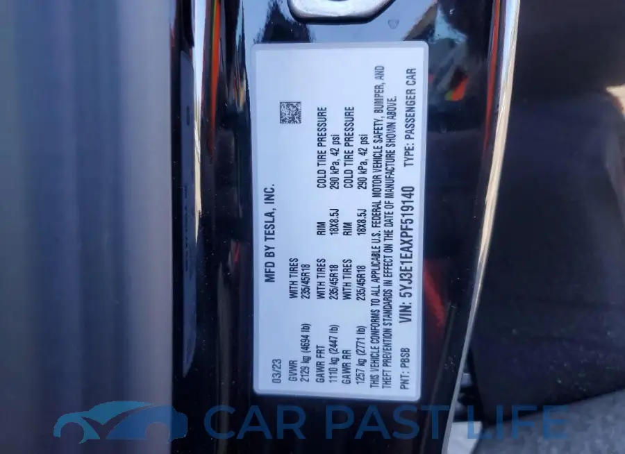 5YJ3E1EAXPF519140# 12