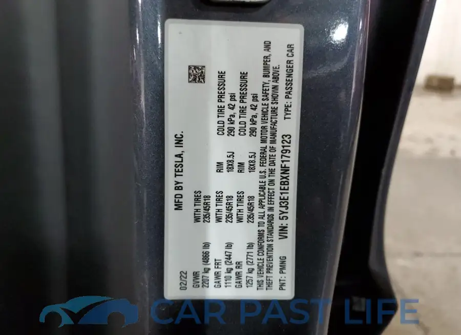 5YJ3E1EBXNF179123# 12