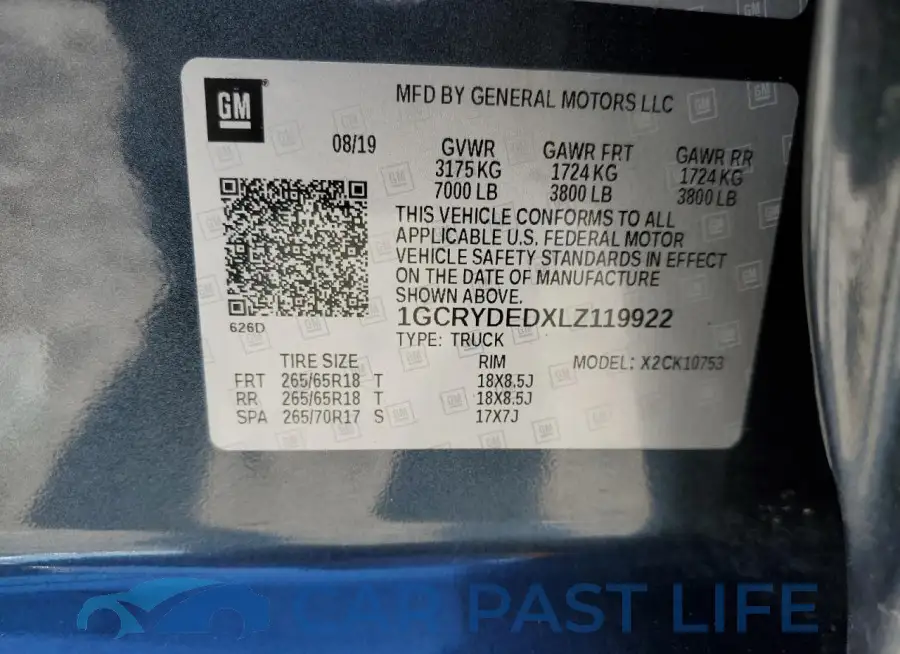 1GCRYDEDXLZ119922# 12