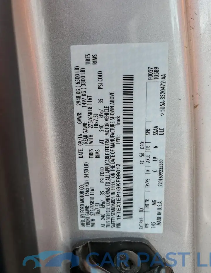 1FTEX1EP1GKF99812# 12