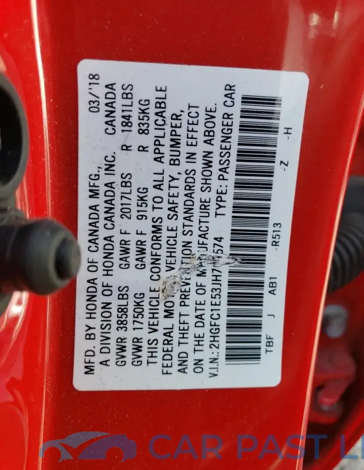 2HGFC1E53JH704574# 13