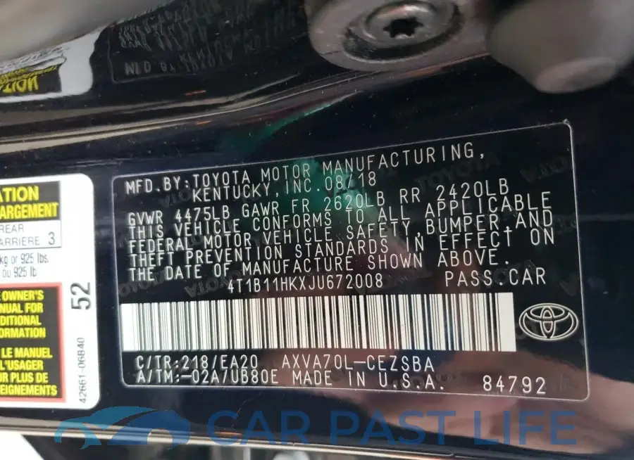 4T1B11HKXJU672008# 12