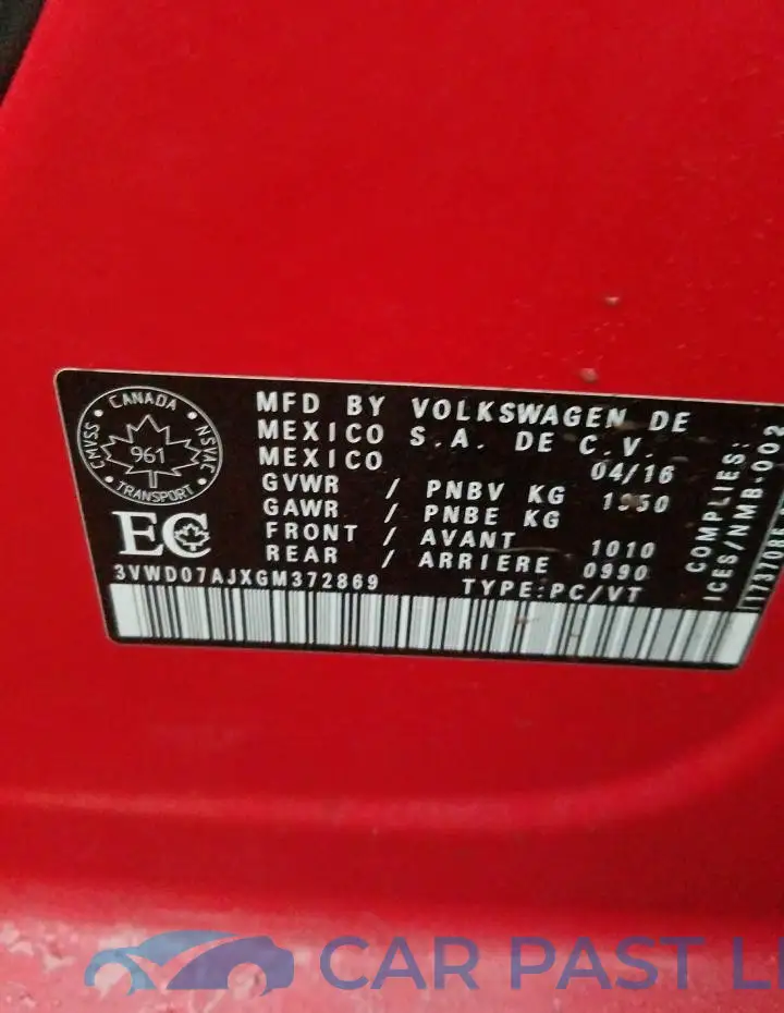 3VWD07AJXGM372869# 12