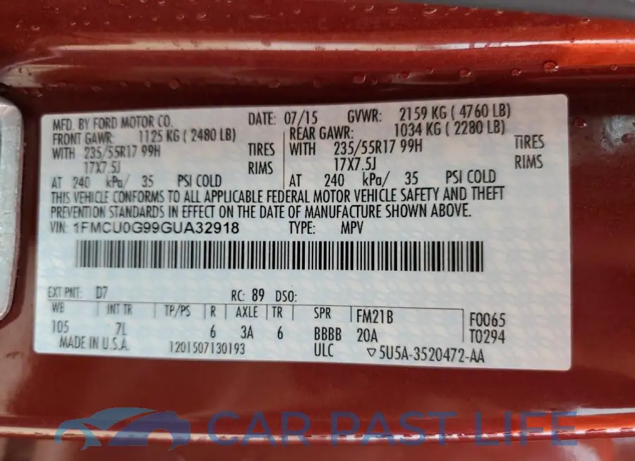 1FMCU0G99GUA32918# 13