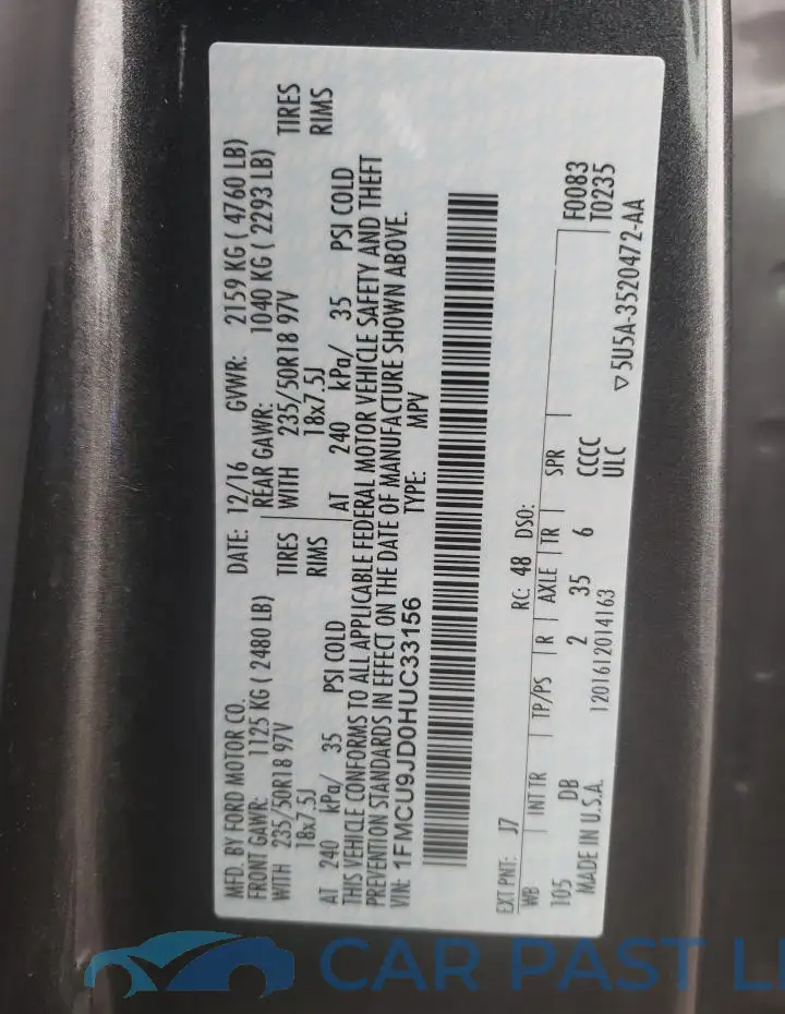 1FMCU9JD0HUC33156# 13