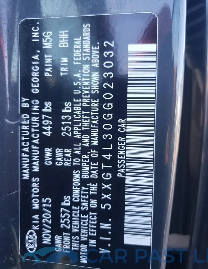 5XXGT4L30GG023032# 12