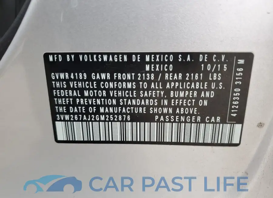 3VW267AJ2GM252876# 12