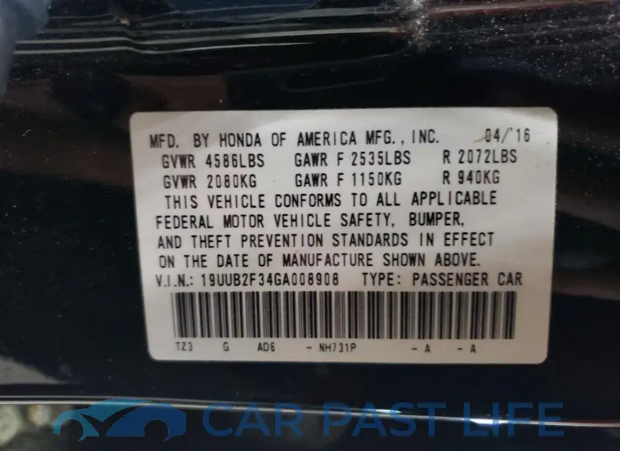 19UUB2F34GA008908# 12