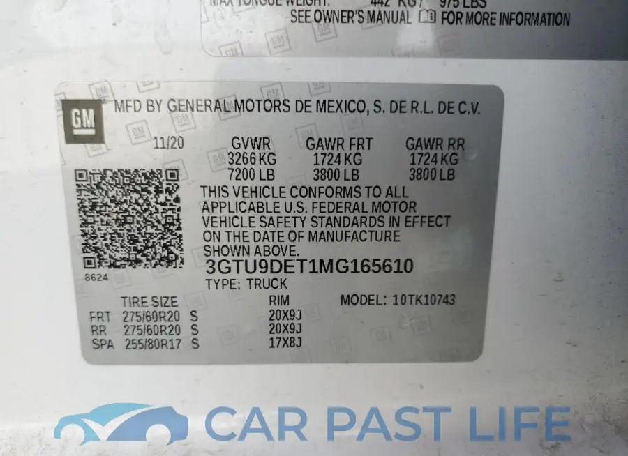 3GTU9DET1MG165610# 12