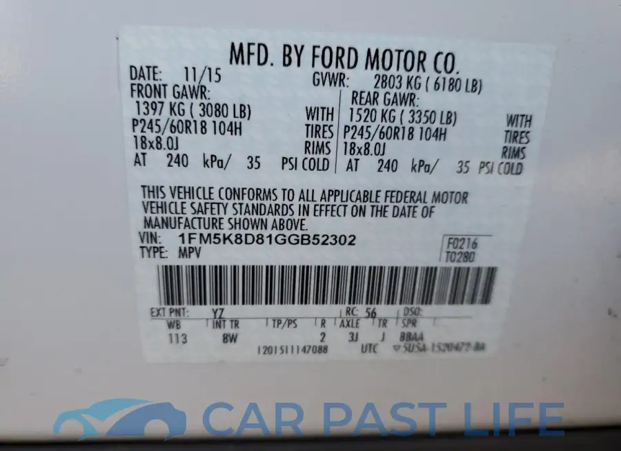 1FM5K8D81GGB52302# 13