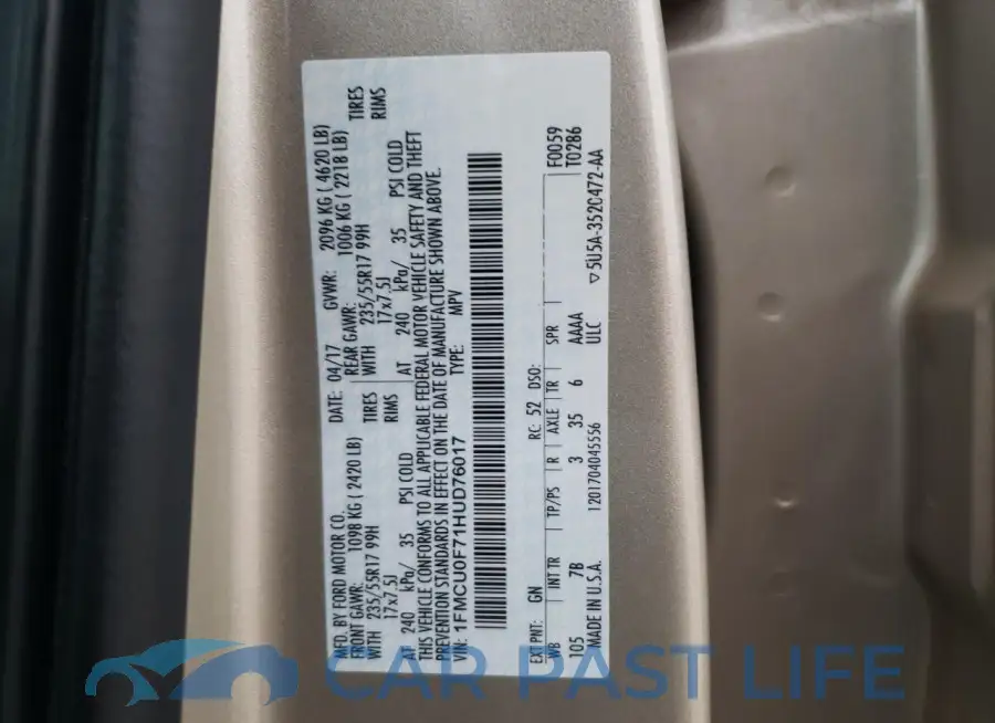1FMCU0F71HUD76017# 14