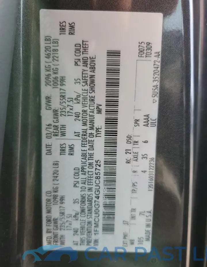 1FMCU0G74GUC85725# 13