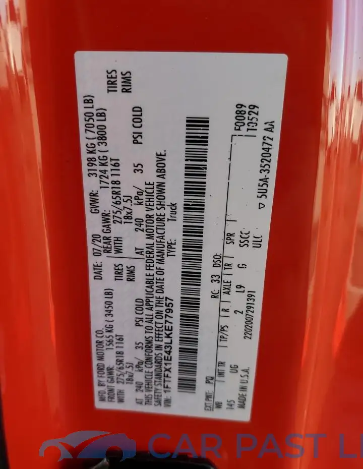 1FTFX1E43LKE77957# 13
