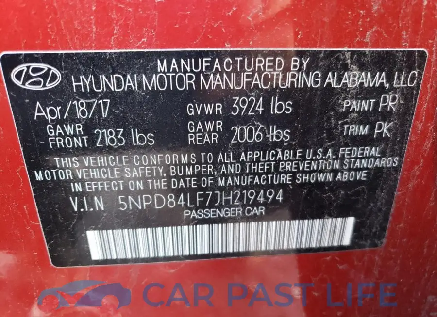 5NPD84LF7JH219494# 12