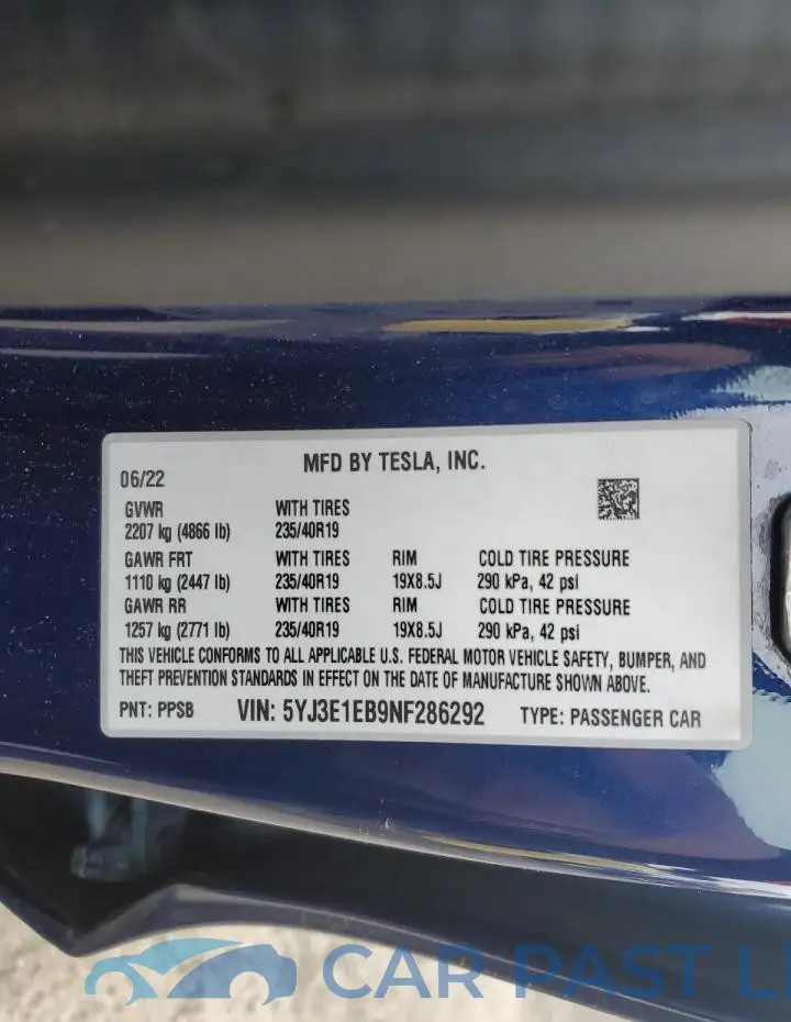 5YJ3E1EB9NF286292# 12