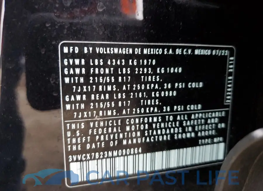 3VVCX7B23NM090864# 12