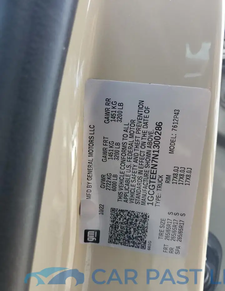 1GCGTEEN7N1300286# 12