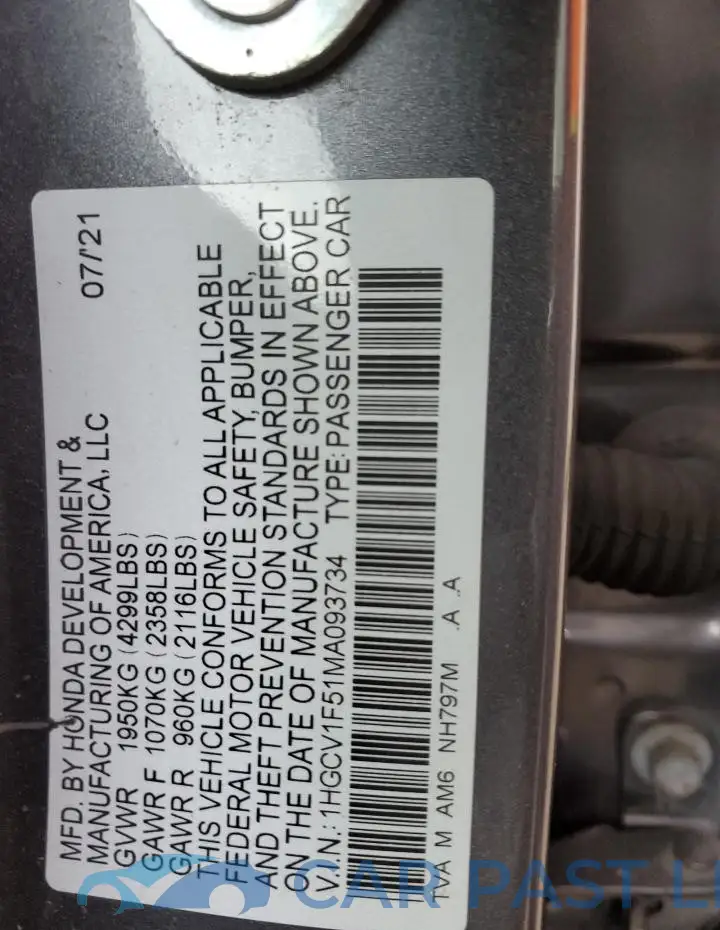 1HGCV1F51MA093734# 13