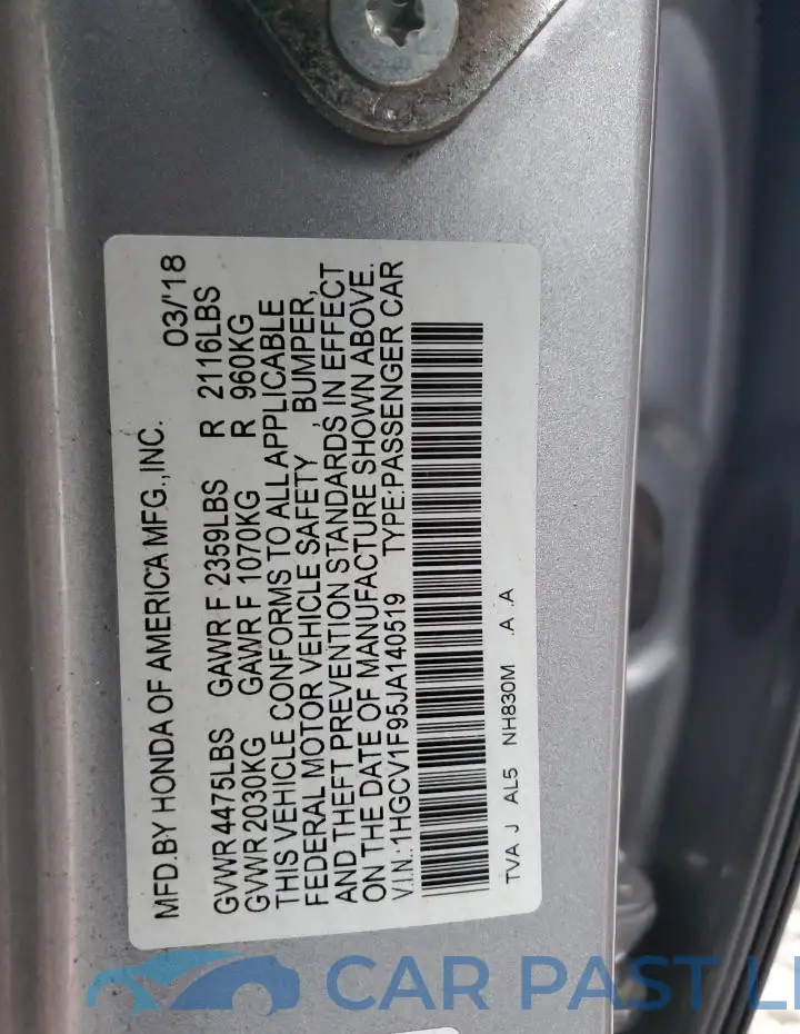 1HGCV1F95JA140519# 12