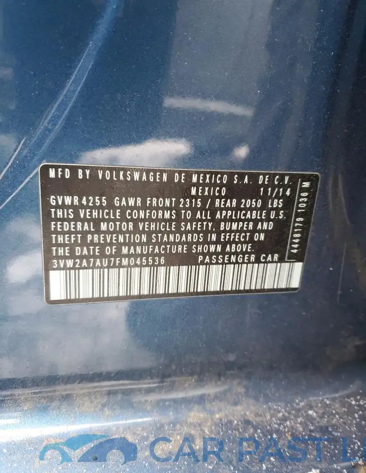 3VW2A7AU7FM045536# 12