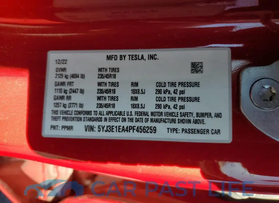 5YJ3E1EA4PF456259# 13