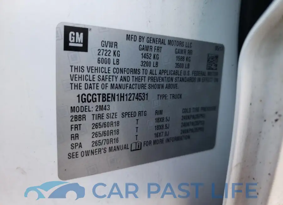 1GCGTBEN1H1274531# 12