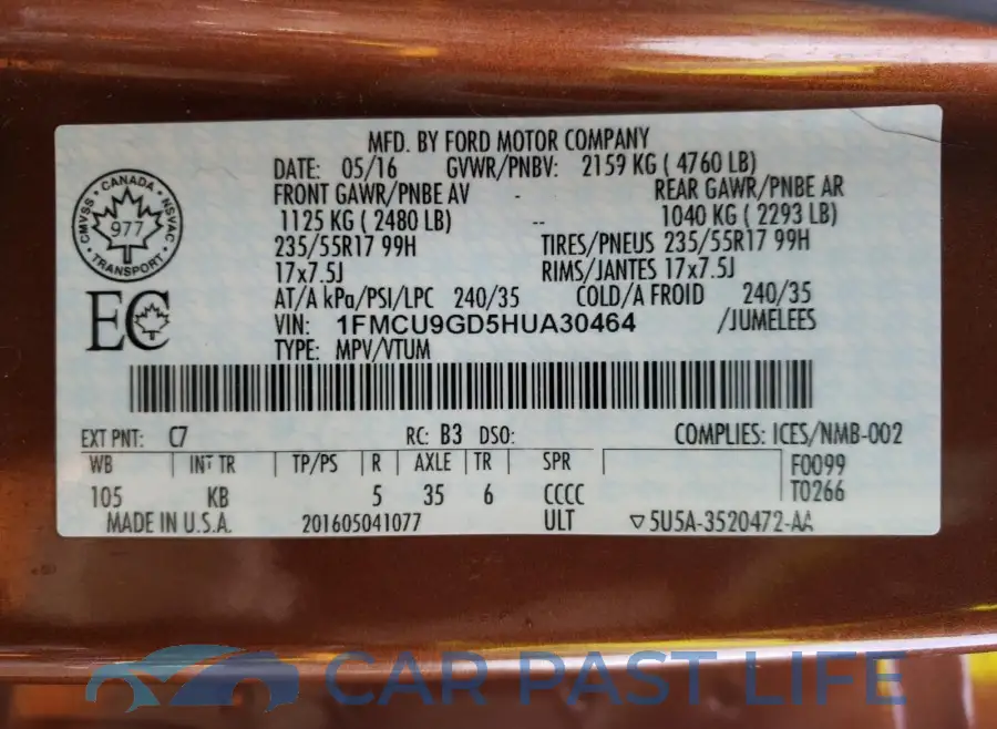 1FMCU9GD5HUA30464# 10