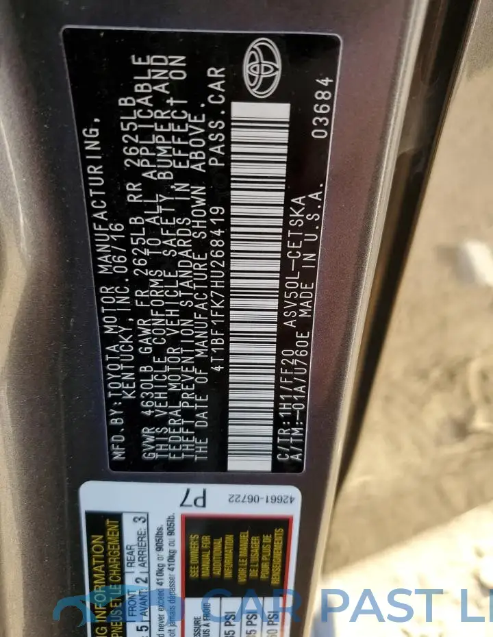 4T1BF1FK7HU268419# 13