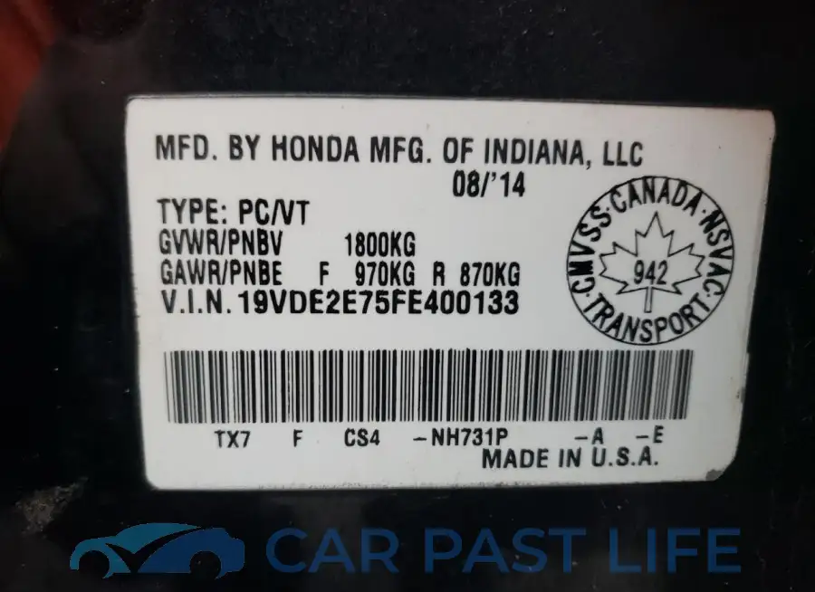 19VDE2E75FE400133# 12