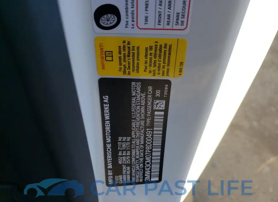 3MW43CM07P8D00491# 12