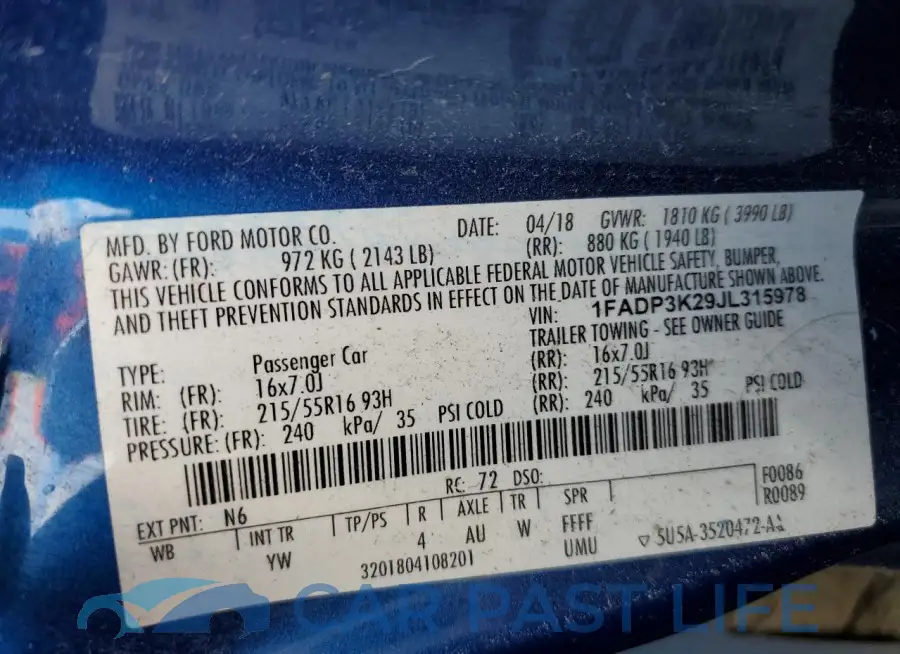 1FADP3K29JL315978# 12