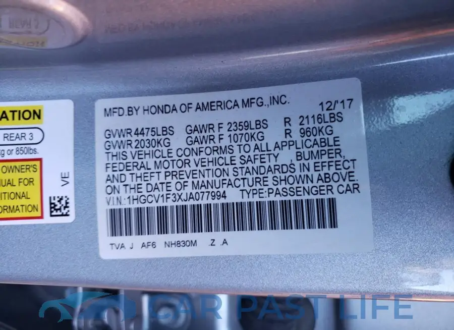 1HGCV1F3XJA077994# 13