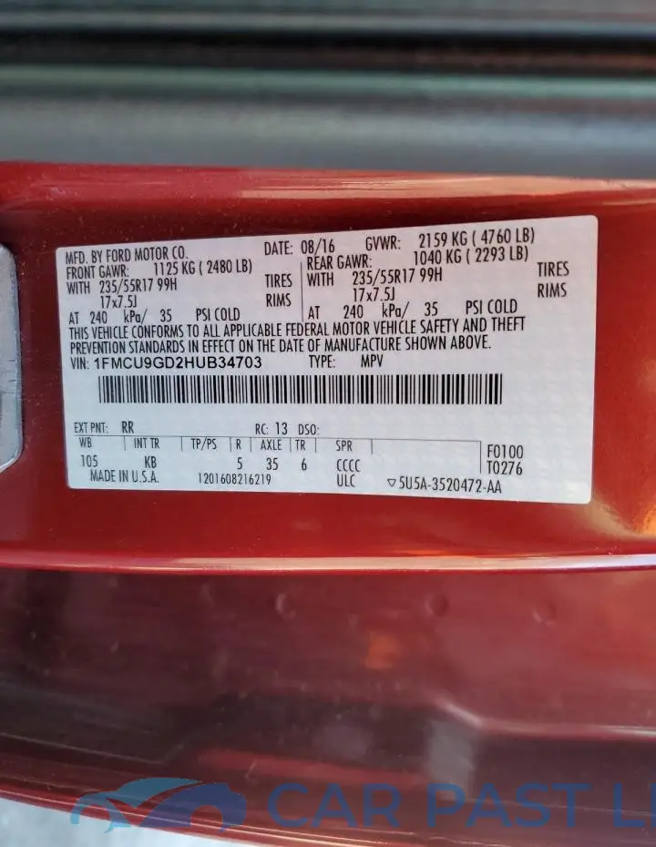 1FMCU9GD2HUB34703# 13