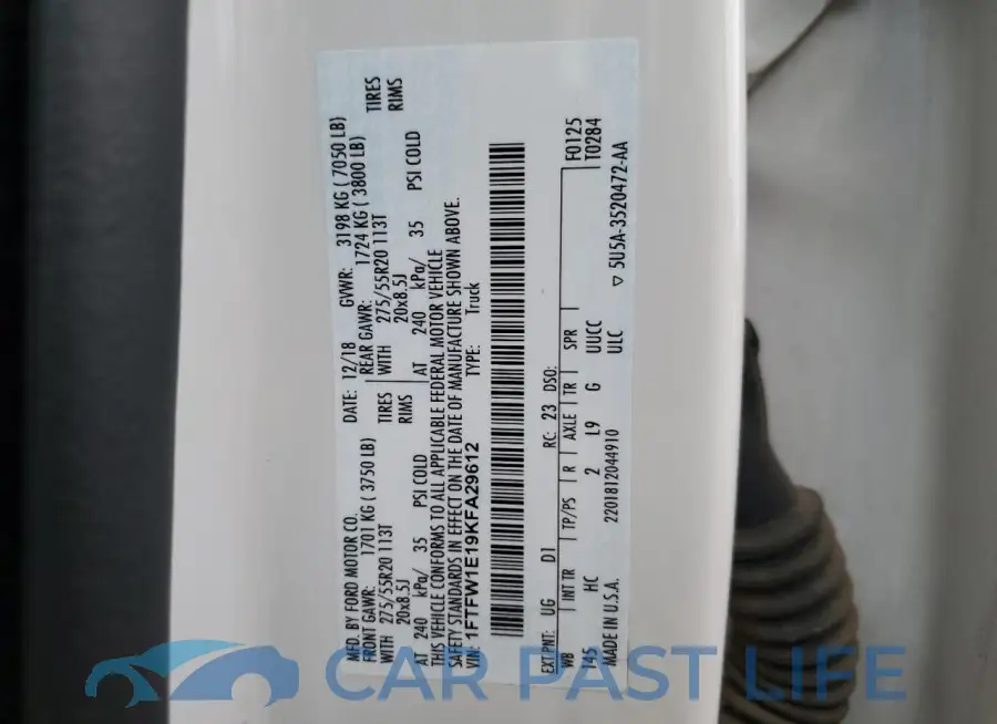 1FTFW1E19KFA29612# 12