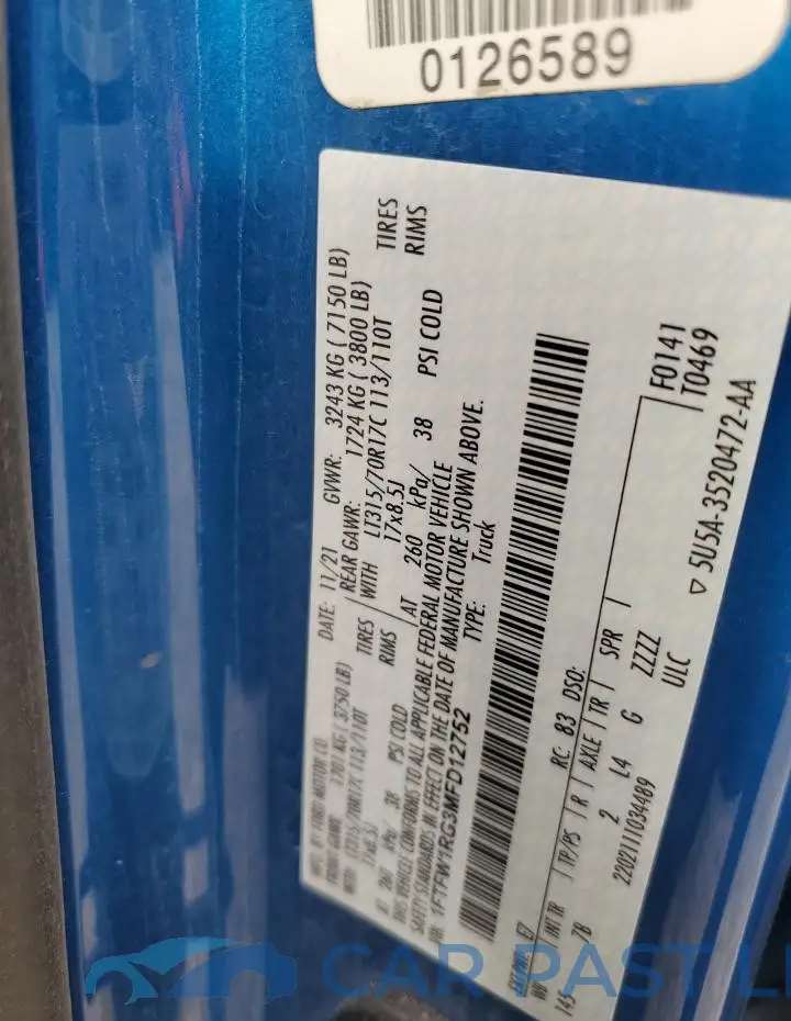 1FTFW1RG3MFD12752# 12