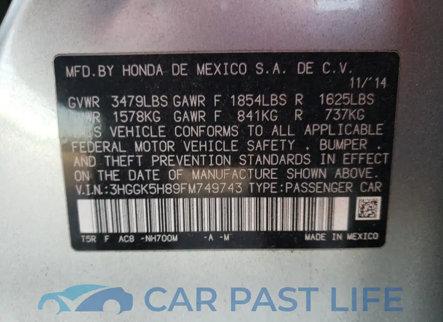 3HGGK5H89FM749743# 12