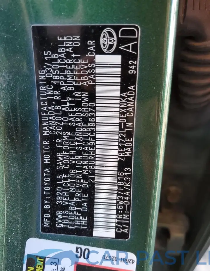 2T1BURHE9FC386370# 12