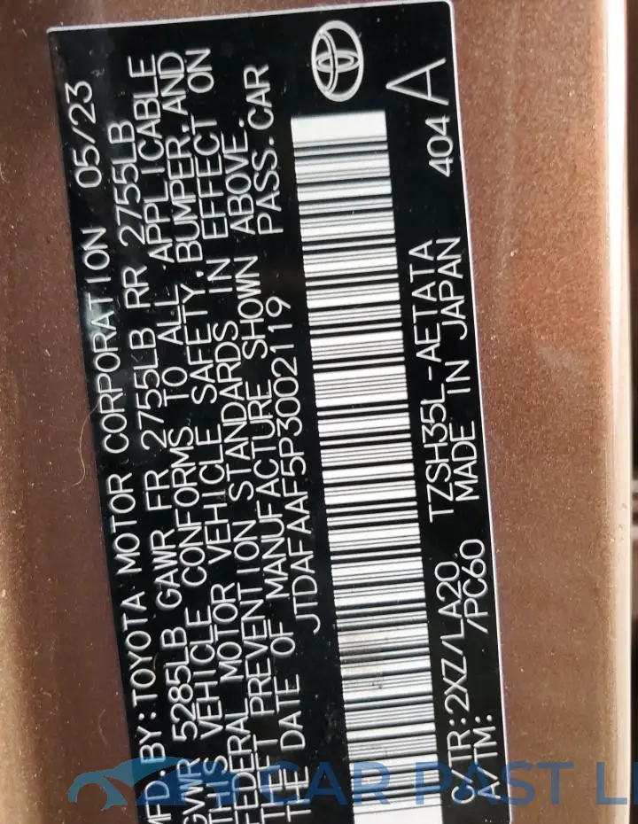 JTDAFAAF5P3002119# 12