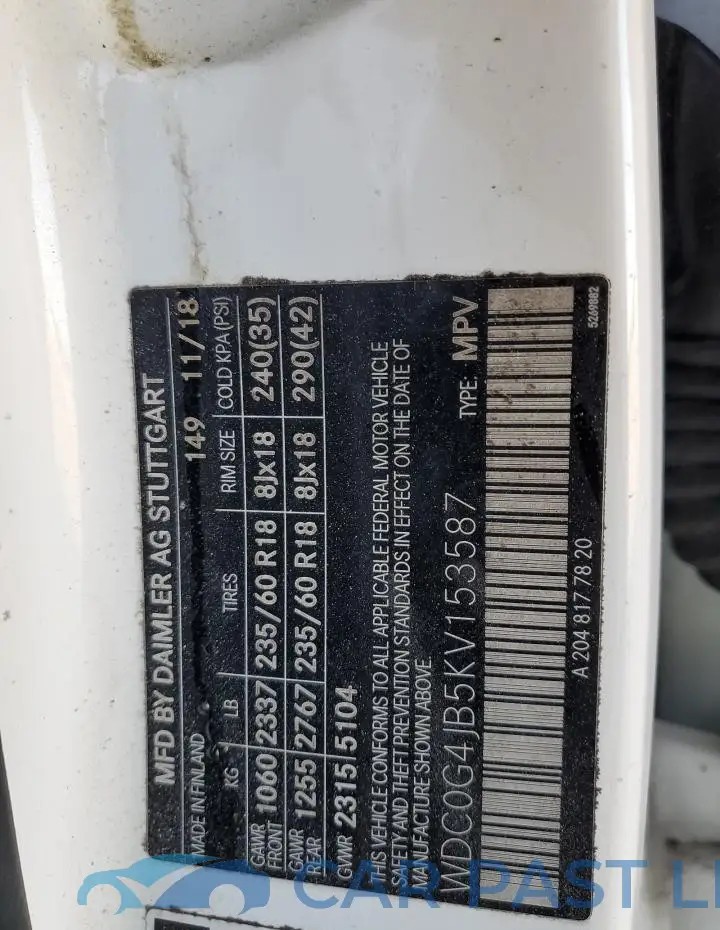 WDC0G4JB5KV153587# 13