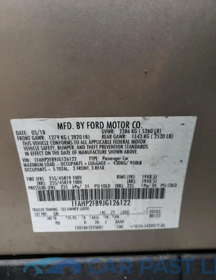 1FAHP2F89JG126122# 12