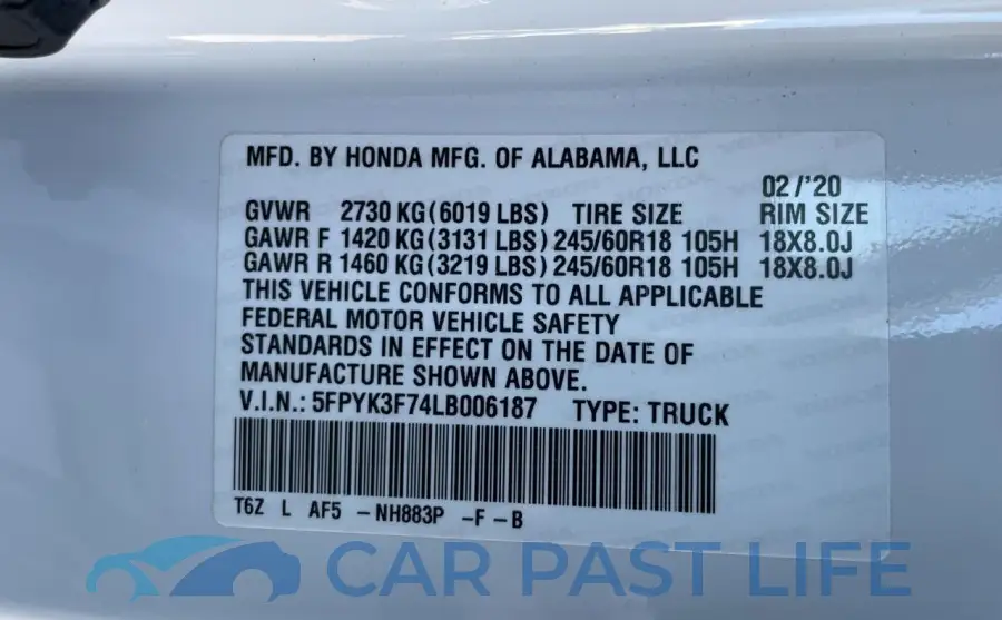 5FPYK3F74LB006187# 10