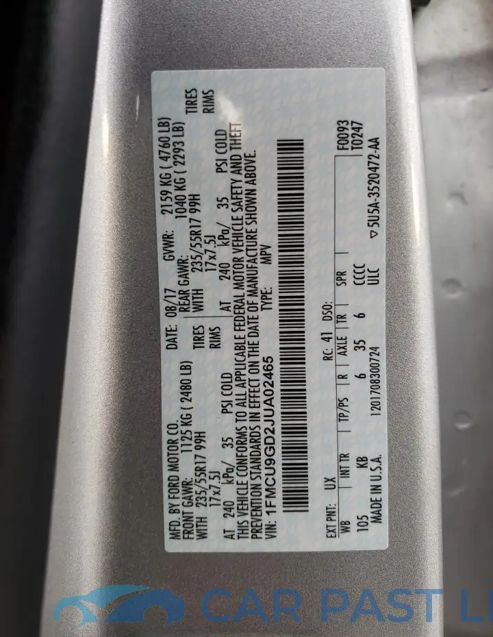 1FMCU9GD2JUA02465# 13
