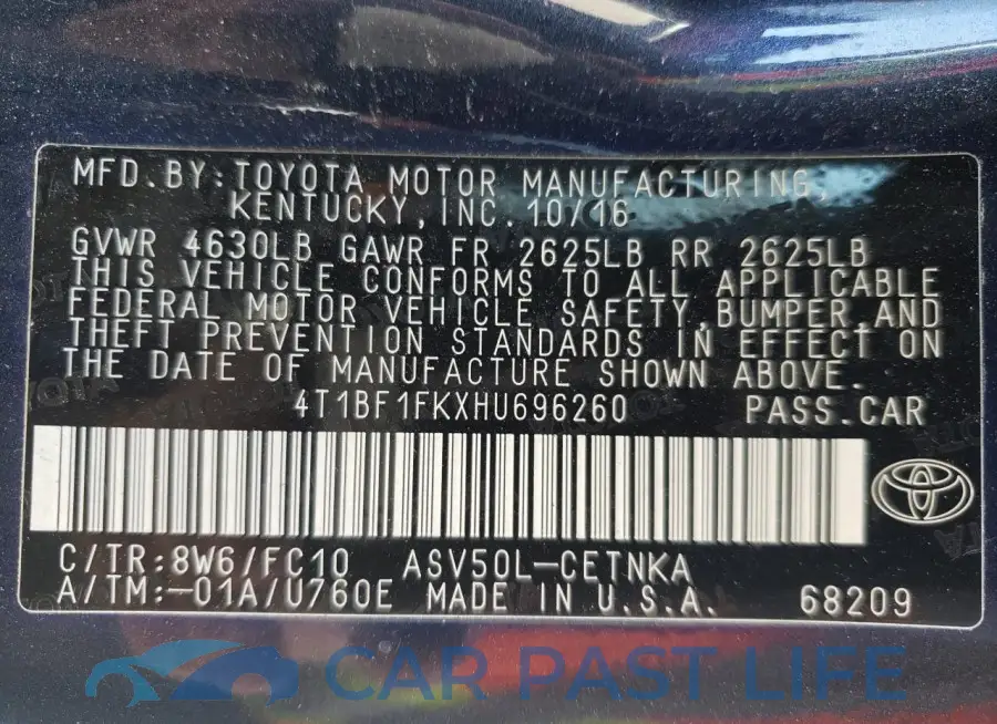 4T1BF1FKXHU696260# 12