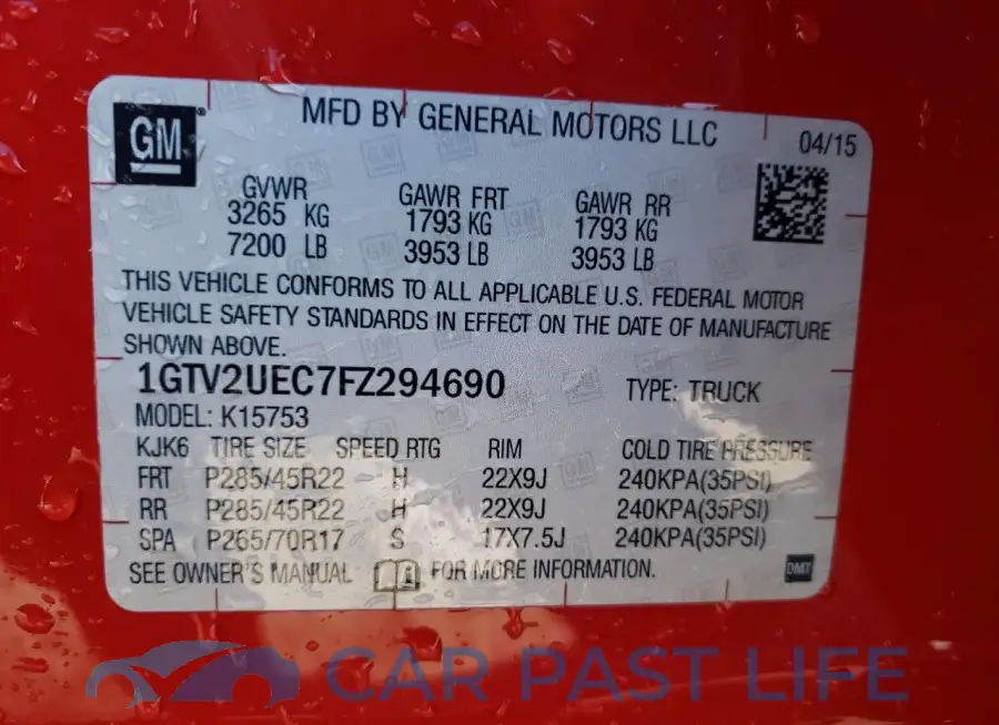 1GTV2UEC7FZ294690# 12