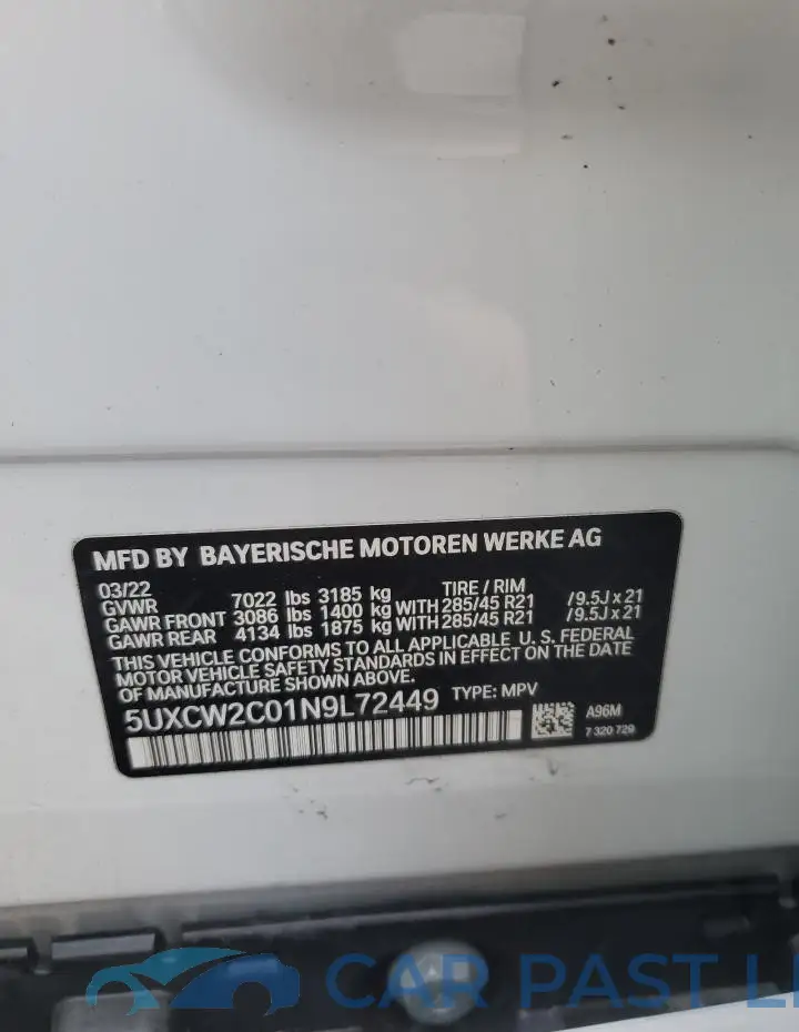 5UXCW2C01N9L72449# 13