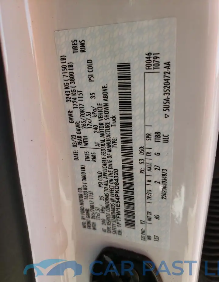 1FTFW1E54PKD84320# 12