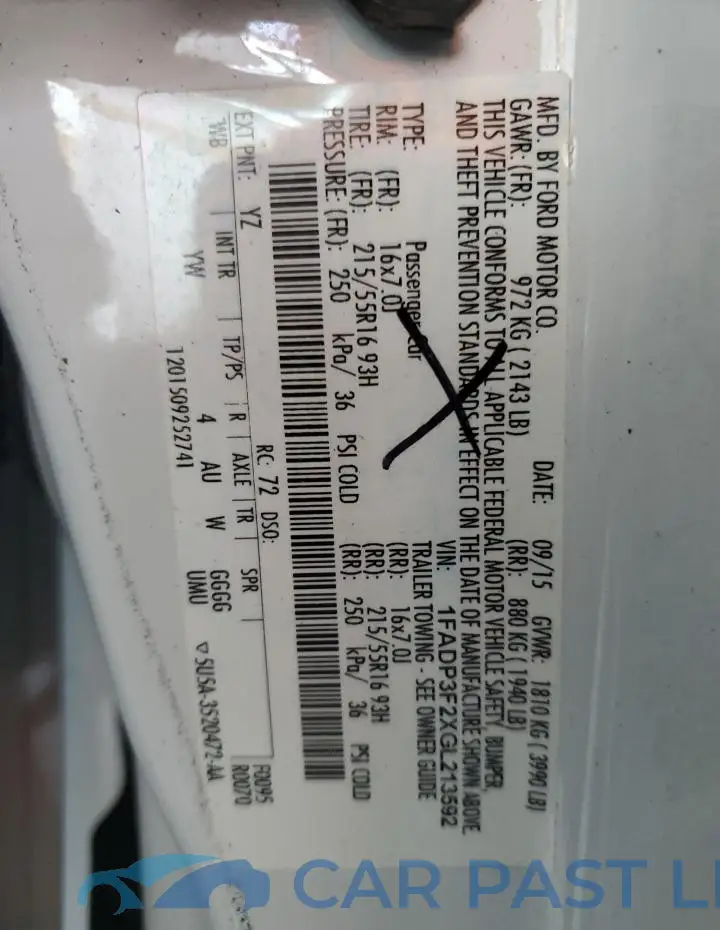 1FADP3F2XGL213592# 12
