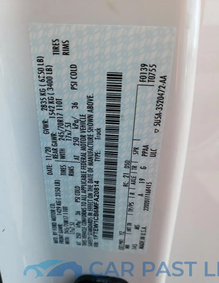 1FTEW1CB6MFA20814# 12
