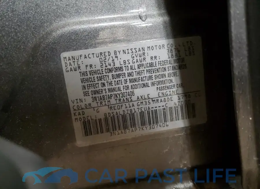 3N1AB7AP7KY307406# 12
